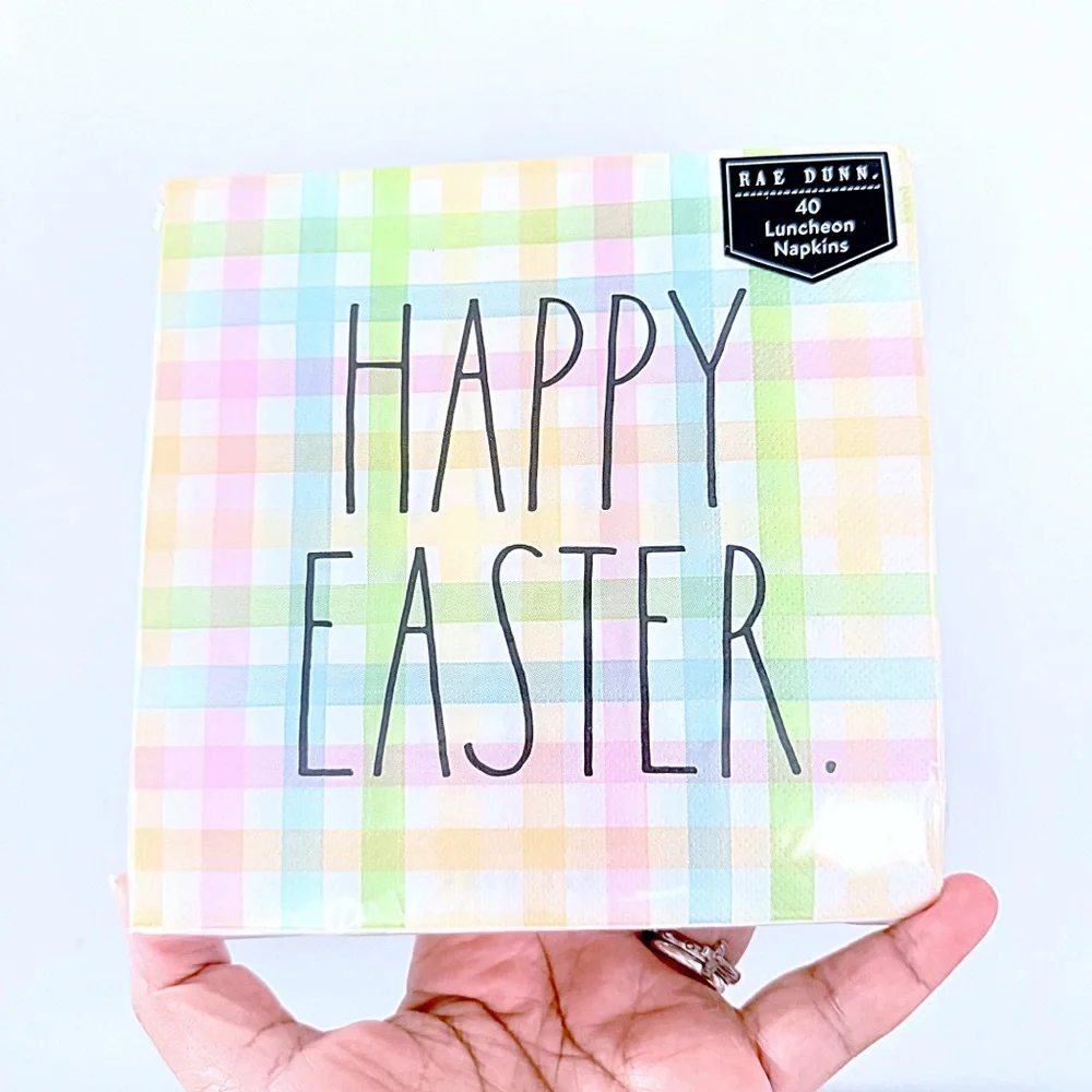 Rae Dunn Happy Easter 40 Pack Pastel Multicolor Plaid Easter Napkins